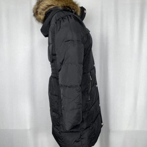 NEW MICHAEL KORS Womens Coat Black Size PM Faux Fur Trim Hooded Puffer Full Zip - Picture 8 of 12